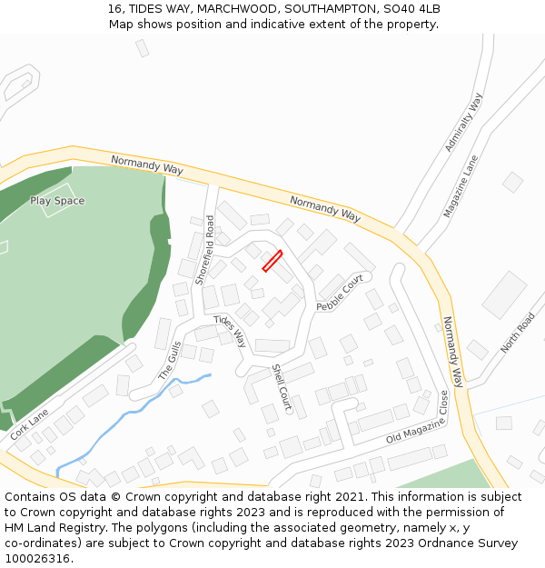 16, TIDES WAY, MARCHWOOD, SOUTHAMPTON, SO40 4LB: Location map and indicative extent of plot
