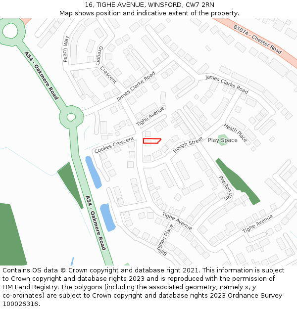 16, TIGHE AVENUE, WINSFORD, CW7 2RN: Location map and indicative extent of plot