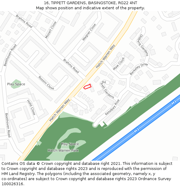 16, TIPPETT GARDENS, BASINGSTOKE, RG22 4NT: Location map and indicative extent of plot