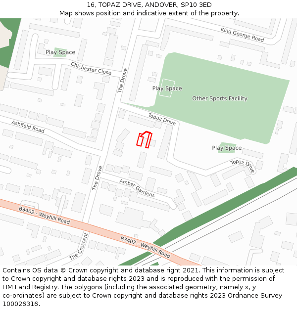 16, TOPAZ DRIVE, ANDOVER, SP10 3ED: Location map and indicative extent of plot
