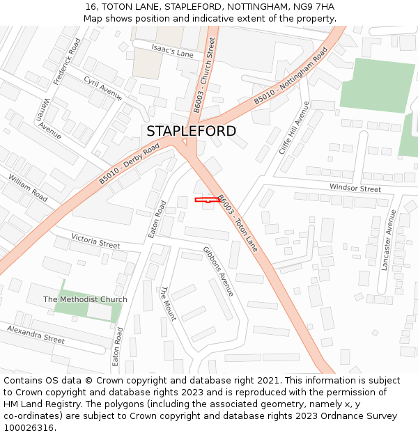 16, TOTON LANE, STAPLEFORD, NOTTINGHAM, NG9 7HA: Location map and indicative extent of plot