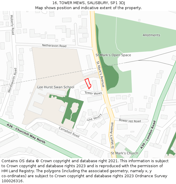 16, TOWER MEWS, SALISBURY, SP1 3DJ: Location map and indicative extent of plot
