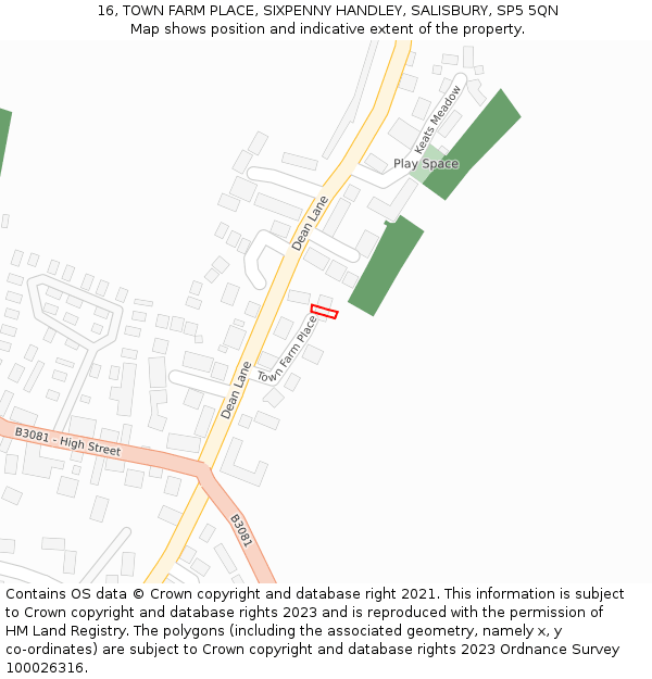 16, TOWN FARM PLACE, SIXPENNY HANDLEY, SALISBURY, SP5 5QN: Location map and indicative extent of plot