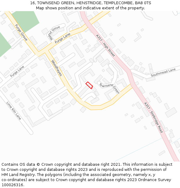 16, TOWNSEND GREEN, HENSTRIDGE, TEMPLECOMBE, BA8 0TS: Location map and indicative extent of plot