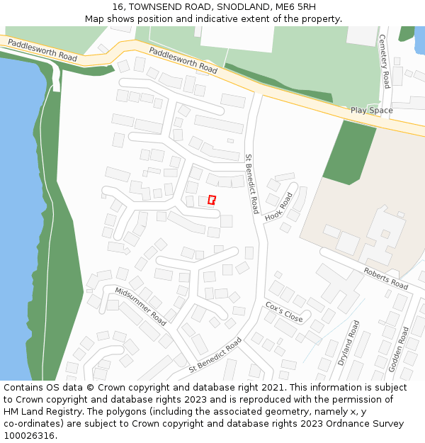 16, TOWNSEND ROAD, SNODLAND, ME6 5RH: Location map and indicative extent of plot