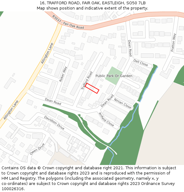 16, TRAFFORD ROAD, FAIR OAK, EASTLEIGH, SO50 7LB: Location map and indicative extent of plot