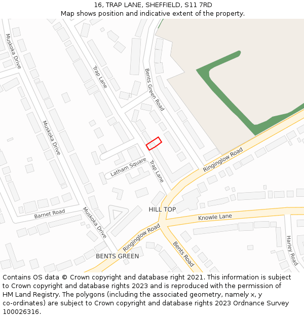 16, TRAP LANE, SHEFFIELD, S11 7RD: Location map and indicative extent of plot