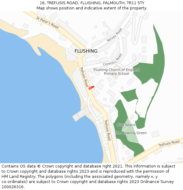 16, TREFUSIS ROAD, FLUSHING, FALMOUTH, TR11 5TY: Location map and indicative extent of plot