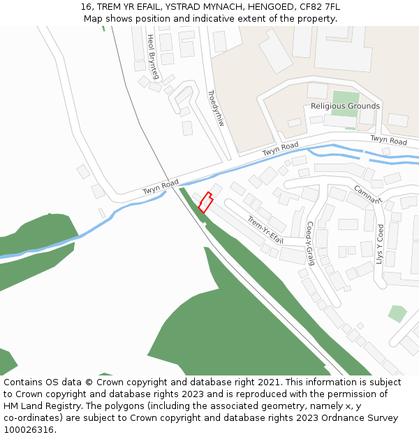 16, TREM YR EFAIL, YSTRAD MYNACH, HENGOED, CF82 7FL: Location map and indicative extent of plot