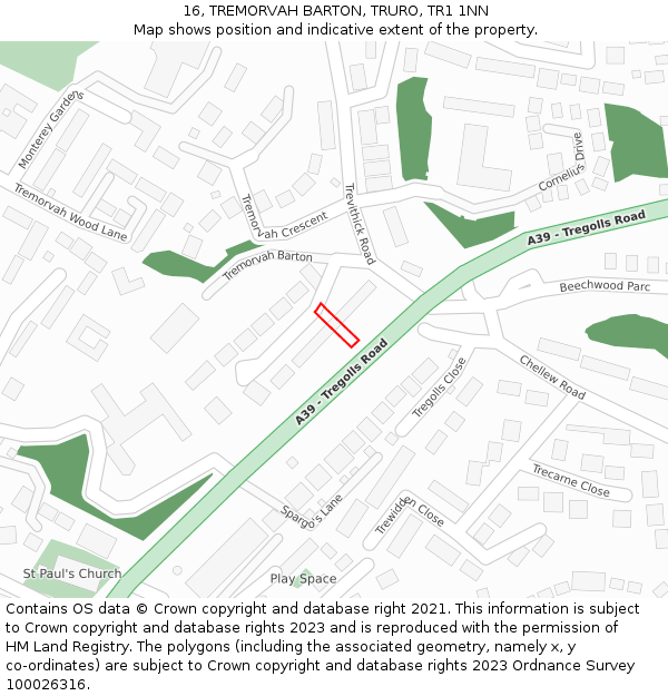 16, TREMORVAH BARTON, TRURO, TR1 1NN: Location map and indicative extent of plot