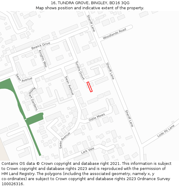 16, TUNDRA GROVE, BINGLEY, BD16 3QG: Location map and indicative extent of plot