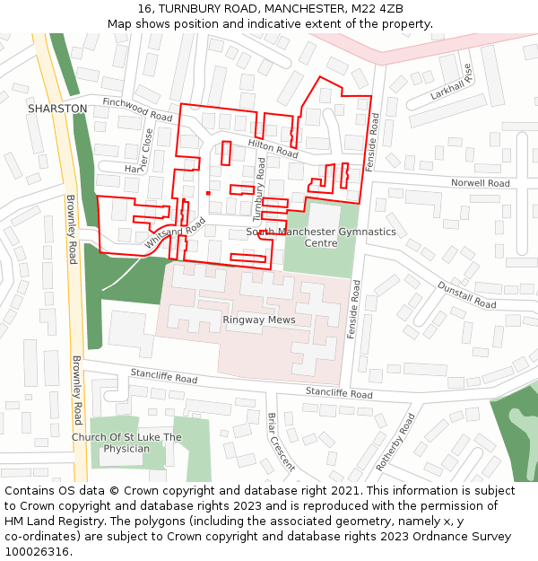 16, TURNBURY ROAD, MANCHESTER, M22 4ZB: Location map and indicative extent of plot