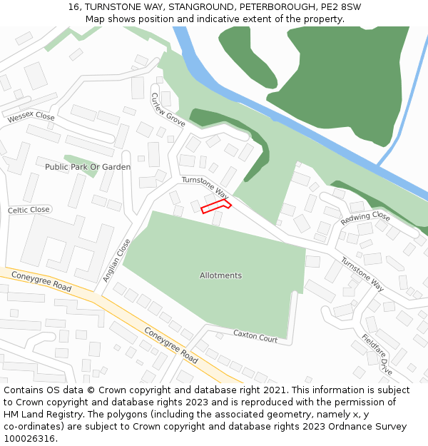 16, TURNSTONE WAY, STANGROUND, PETERBOROUGH, PE2 8SW: Location map and indicative extent of plot