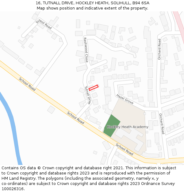 16, TUTNALL DRIVE, HOCKLEY HEATH, SOLIHULL, B94 6SA: Location map and indicative extent of plot