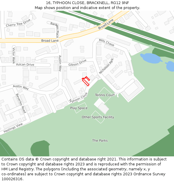 16, TYPHOON CLOSE, BRACKNELL, RG12 9NF: Location map and indicative extent of plot
