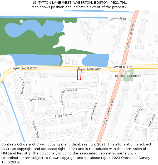 16, TYTTON LANE WEST, WYBERTON, BOSTON, PE21 7HL: Location map and indicative extent of plot