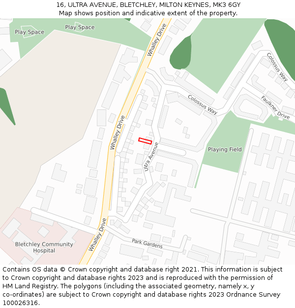 16, ULTRA AVENUE, BLETCHLEY, MILTON KEYNES, MK3 6GY: Location map and indicative extent of plot