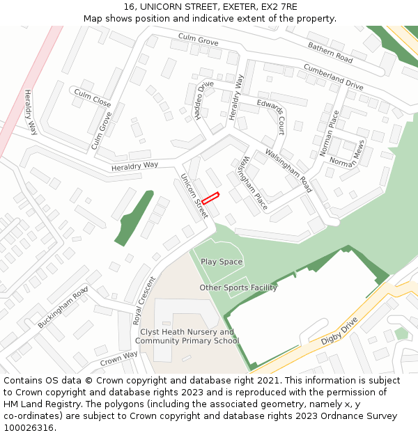 16, UNICORN STREET, EXETER, EX2 7RE: Location map and indicative extent of plot