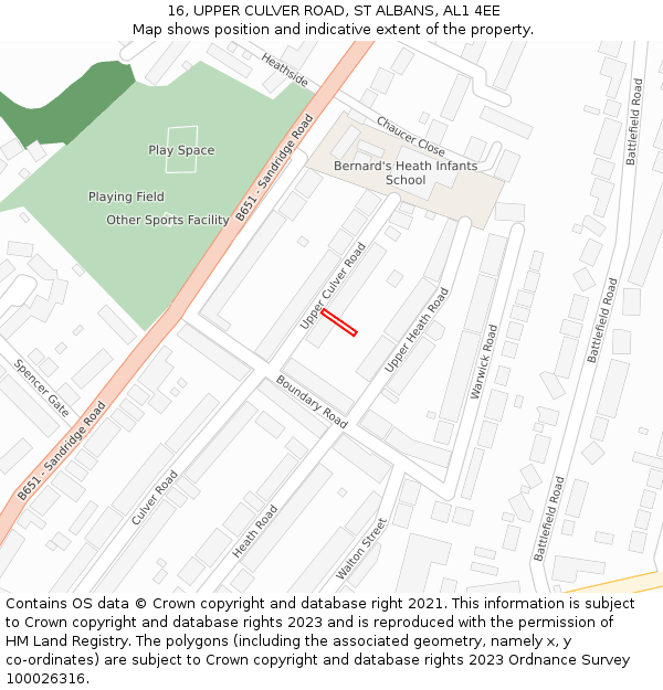 16, UPPER CULVER ROAD, ST ALBANS, AL1 4EE: Location map and indicative extent of plot