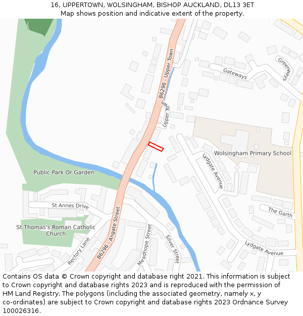 16, UPPERTOWN, WOLSINGHAM, BISHOP AUCKLAND, DL13 3ET: Location map and indicative extent of plot