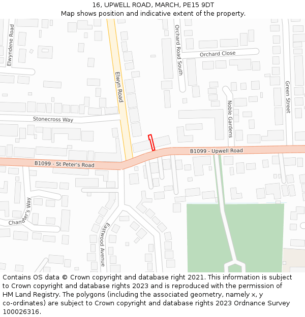 16, UPWELL ROAD, MARCH, PE15 9DT: Location map and indicative extent of plot