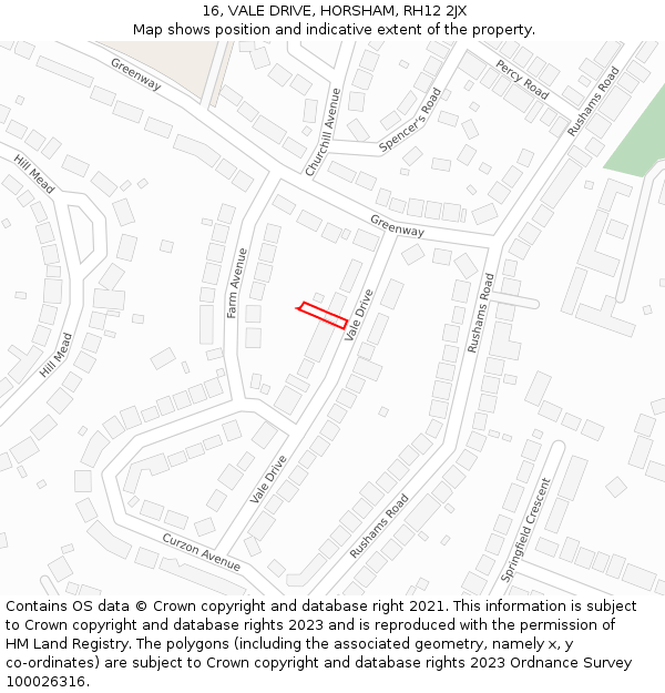 16, VALE DRIVE, HORSHAM, RH12 2JX: Location map and indicative extent of plot