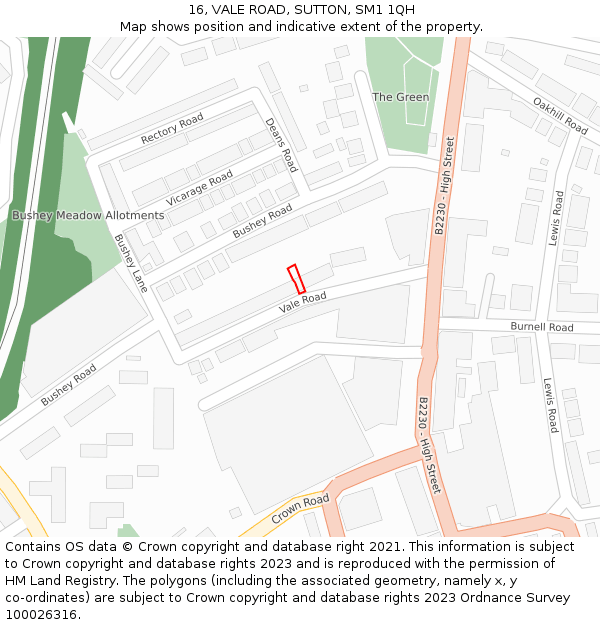 16, VALE ROAD, SUTTON, SM1 1QH: Location map and indicative extent of plot