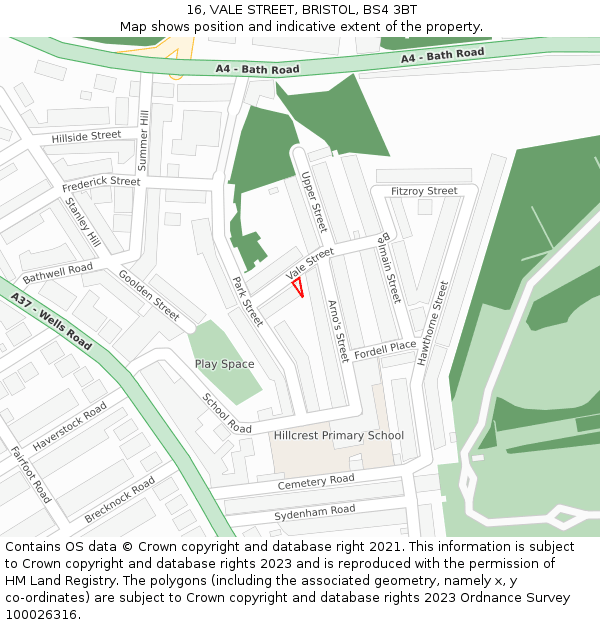 16, VALE STREET, BRISTOL, BS4 3BT: Location map and indicative extent of plot