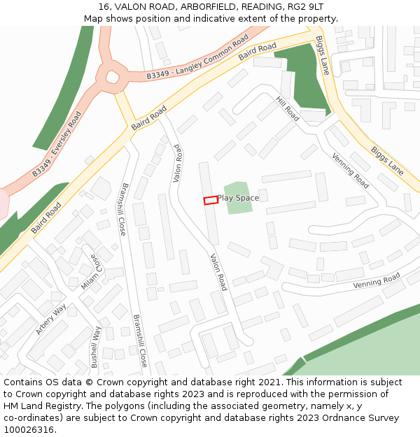 16, VALON ROAD, ARBORFIELD, READING, RG2 9LT: Location map and indicative extent of plot