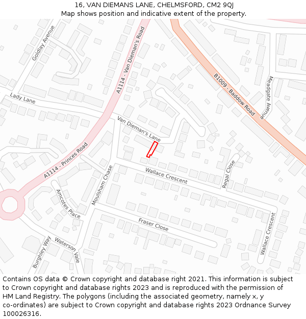 16, VAN DIEMANS LANE, CHELMSFORD, CM2 9QJ: Location map and indicative extent of plot