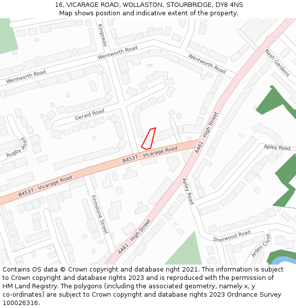 16, VICARAGE ROAD, WOLLASTON, STOURBRIDGE, DY8 4NS: Location map and indicative extent of plot