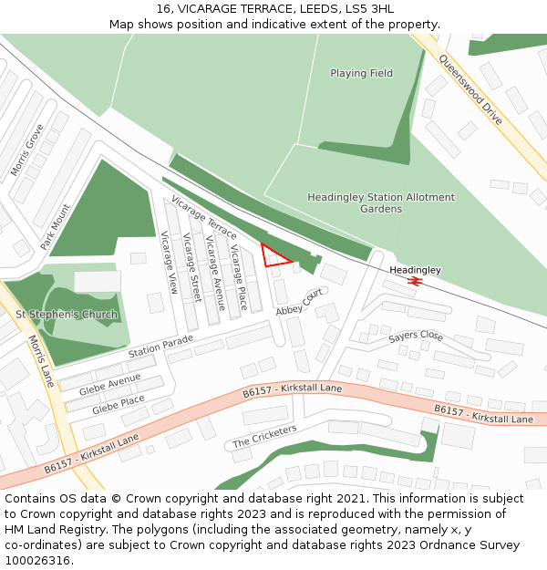 16, VICARAGE TERRACE, LEEDS, LS5 3HL: Location map and indicative extent of plot