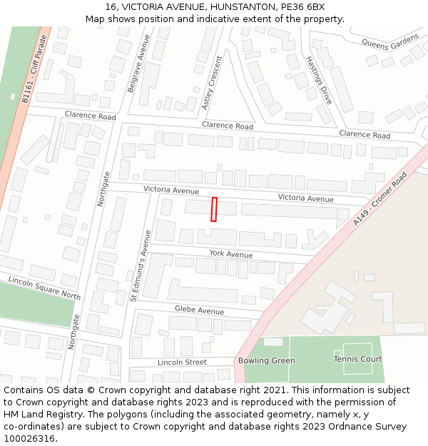 16, VICTORIA AVENUE, HUNSTANTON, PE36 6BX: Location map and indicative extent of plot