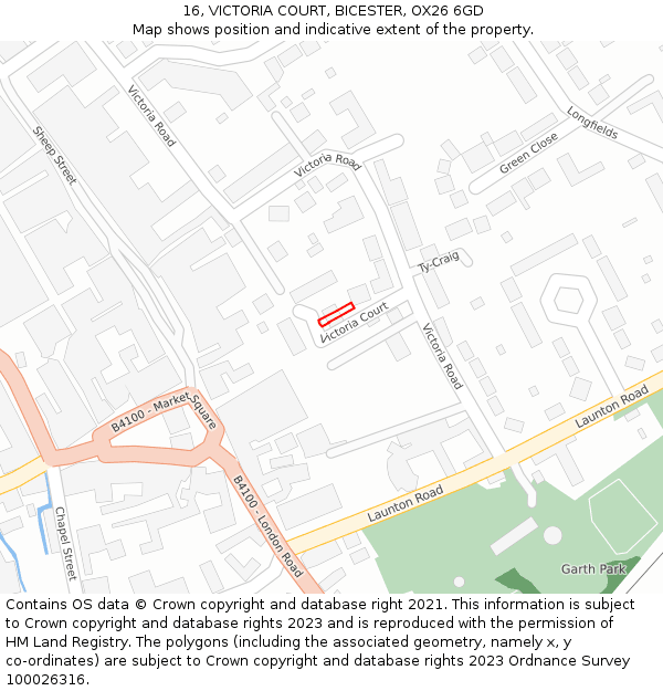 16, VICTORIA COURT, BICESTER, OX26 6GD: Location map and indicative extent of plot