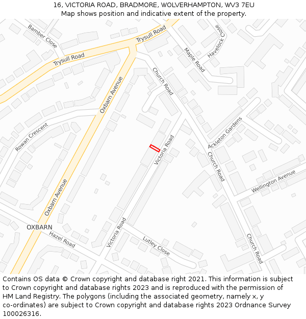 16, VICTORIA ROAD, BRADMORE, WOLVERHAMPTON, WV3 7EU: Location map and indicative extent of plot