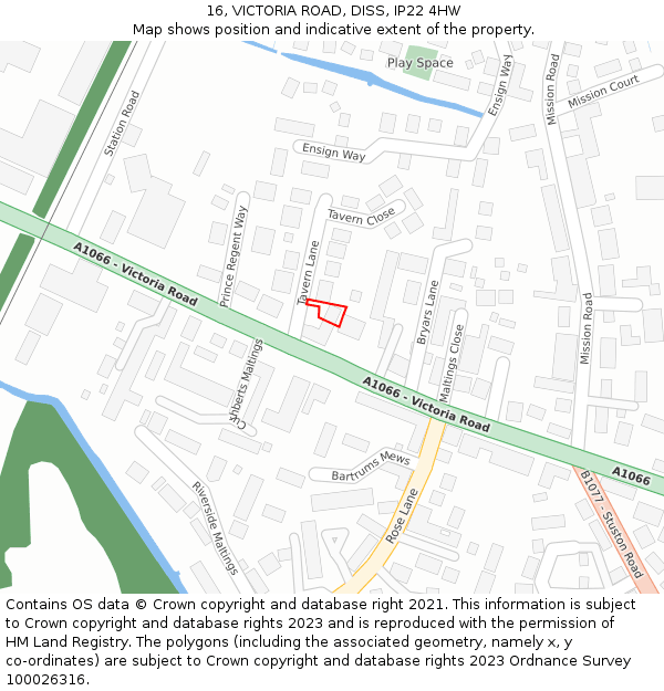 16, VICTORIA ROAD, DISS, IP22 4HW: Location map and indicative extent of plot