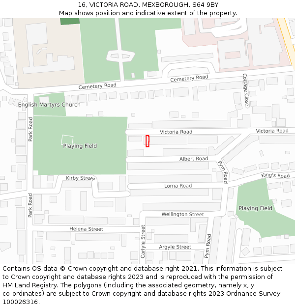 16, VICTORIA ROAD, MEXBOROUGH, S64 9BY: Location map and indicative extent of plot