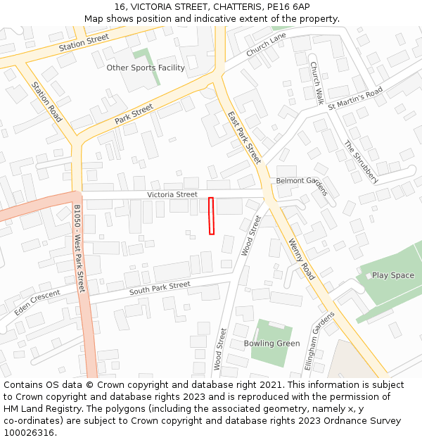16, VICTORIA STREET, CHATTERIS, PE16 6AP: Location map and indicative extent of plot