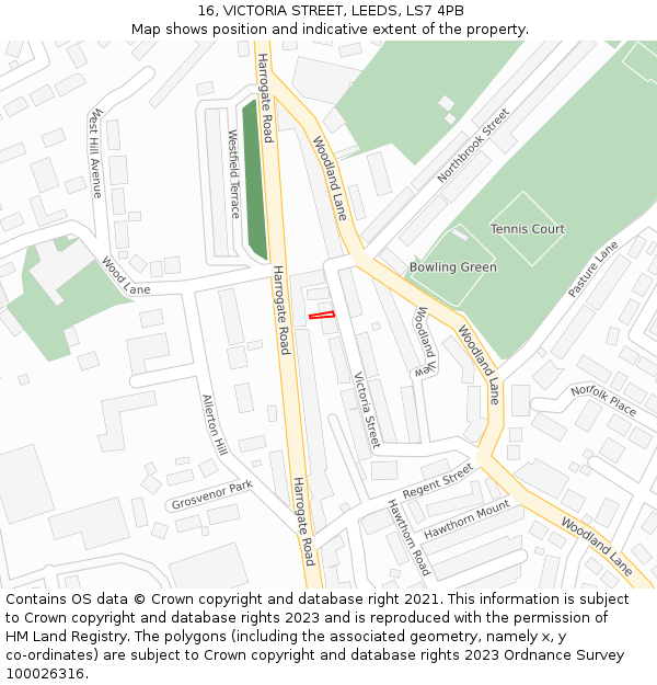 16, VICTORIA STREET, LEEDS, LS7 4PB: Location map and indicative extent of plot