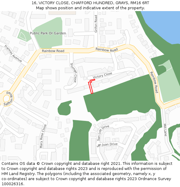 16, VICTORY CLOSE, CHAFFORD HUNDRED, GRAYS, RM16 6RT: Location map and indicative extent of plot