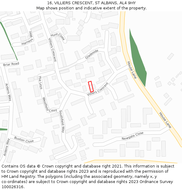 16, VILLIERS CRESCENT, ST ALBANS, AL4 9HY: Location map and indicative extent of plot