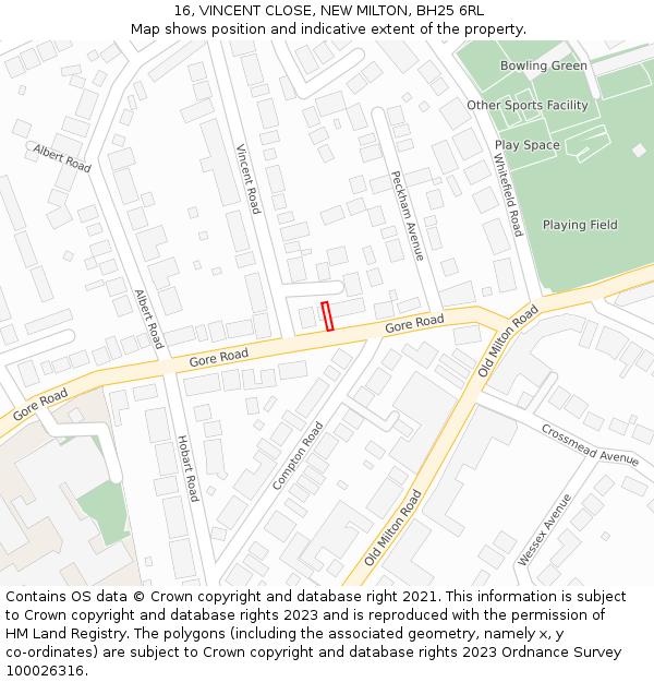 16, VINCENT CLOSE, NEW MILTON, BH25 6RL: Location map and indicative extent of plot