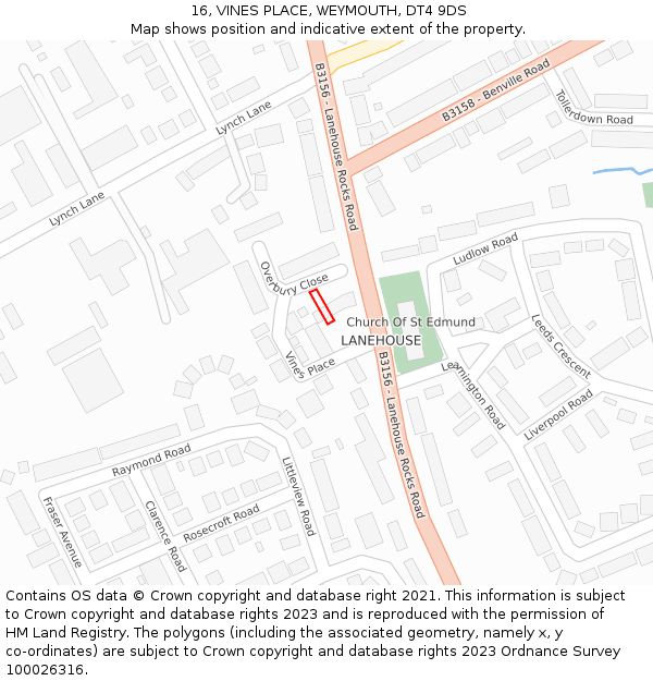16, VINES PLACE, WEYMOUTH, DT4 9DS: Location map and indicative extent of plot