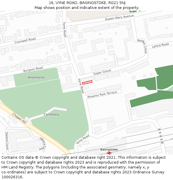 16, VYNE ROAD, BASINGSTOKE, RG21 5NJ: Location map and indicative extent of plot
