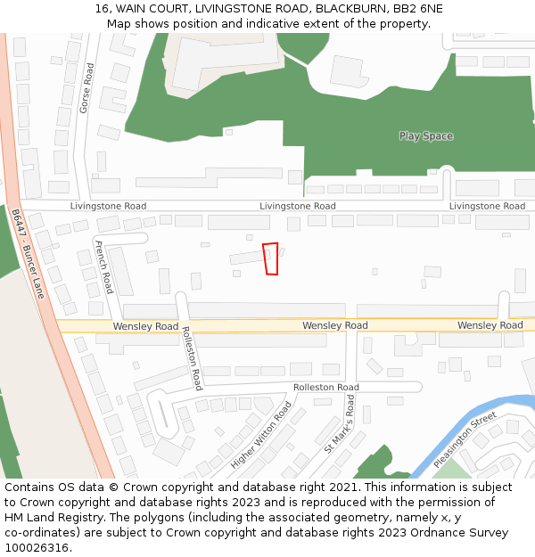 16, WAIN COURT, LIVINGSTONE ROAD, BLACKBURN, BB2 6NE: Location map and indicative extent of plot