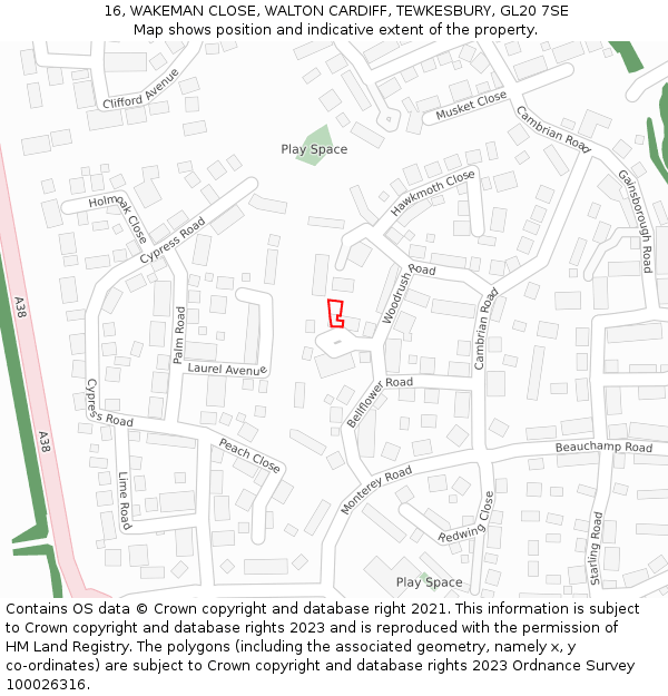 16, WAKEMAN CLOSE, WALTON CARDIFF, TEWKESBURY, GL20 7SE: Location map and indicative extent of plot
