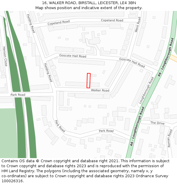 16, WALKER ROAD, BIRSTALL, LEICESTER, LE4 3BN: Location map and indicative extent of plot