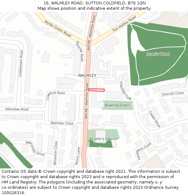 16, WALMLEY ROAD, SUTTON COLDFIELD, B76 1QN: Location map and indicative extent of plot