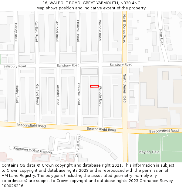 16, WALPOLE ROAD, GREAT YARMOUTH, NR30 4NG: Location map and indicative extent of plot