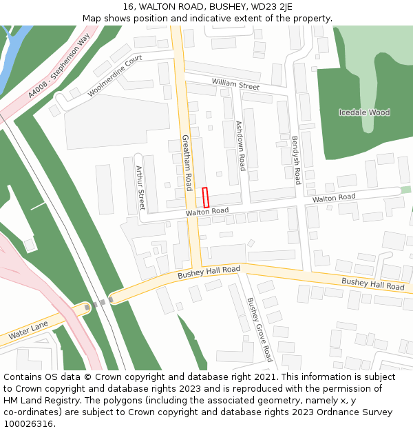 16, WALTON ROAD, BUSHEY, WD23 2JE: Location map and indicative extent of plot